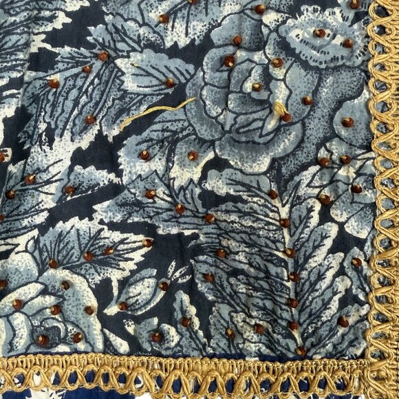 Vtg Casey & Max Button Up Patchwork Vest Sz Large Beaded Cotton Floral Blue Gold - Picture 10 of 12